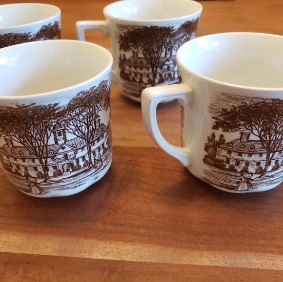 Set Of 4 Royal Staffordshire J & G Meakin Brown Transferware Cup Cattle Cottage - Picture 7 of 10
